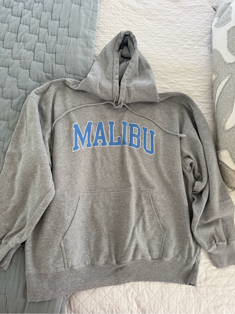Brandy Melville Gray Hoodie with Blue MALIBU Print